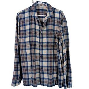 LL Bean Mens Scotch Plaid Flannel Pajama Top Indigo Tartan Size Large Loungewear